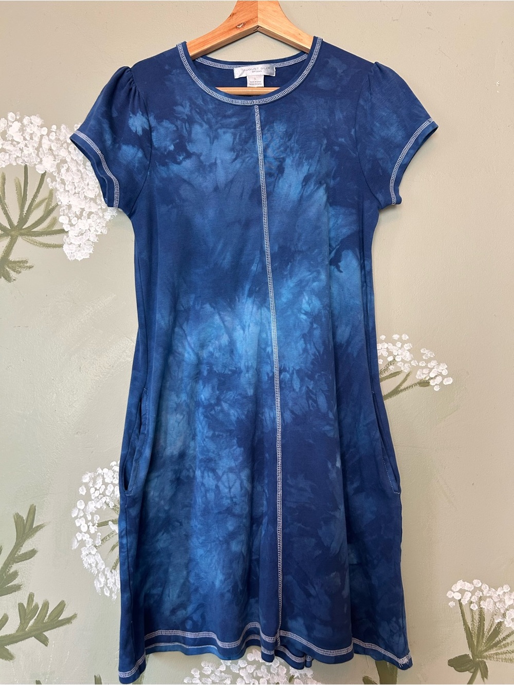 Blue Dyed Short Sleeve Tee Shirt Dress with Pockets!